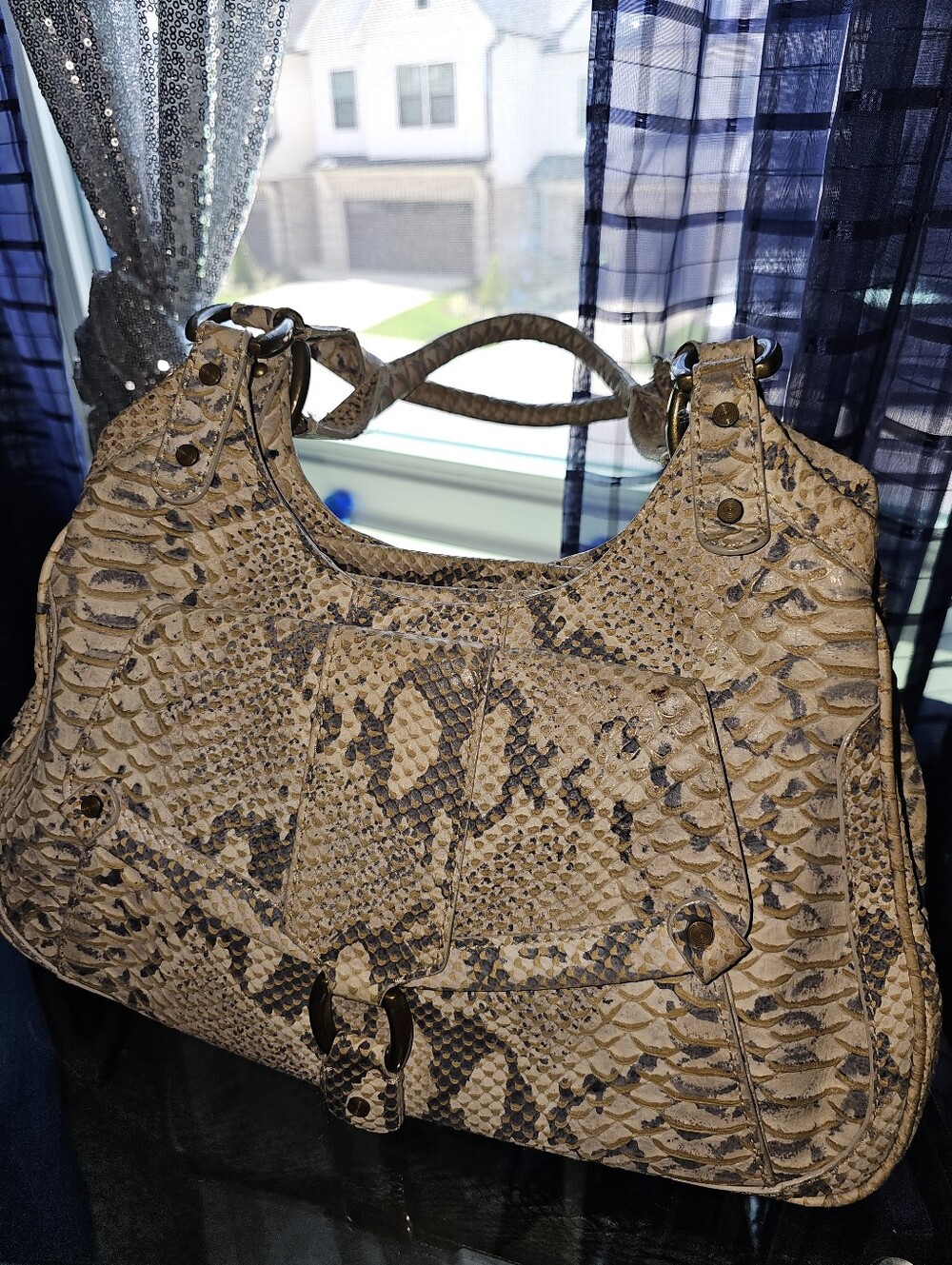 Cole Haan Beige Textured Snake Skin Women’s Tote Bag